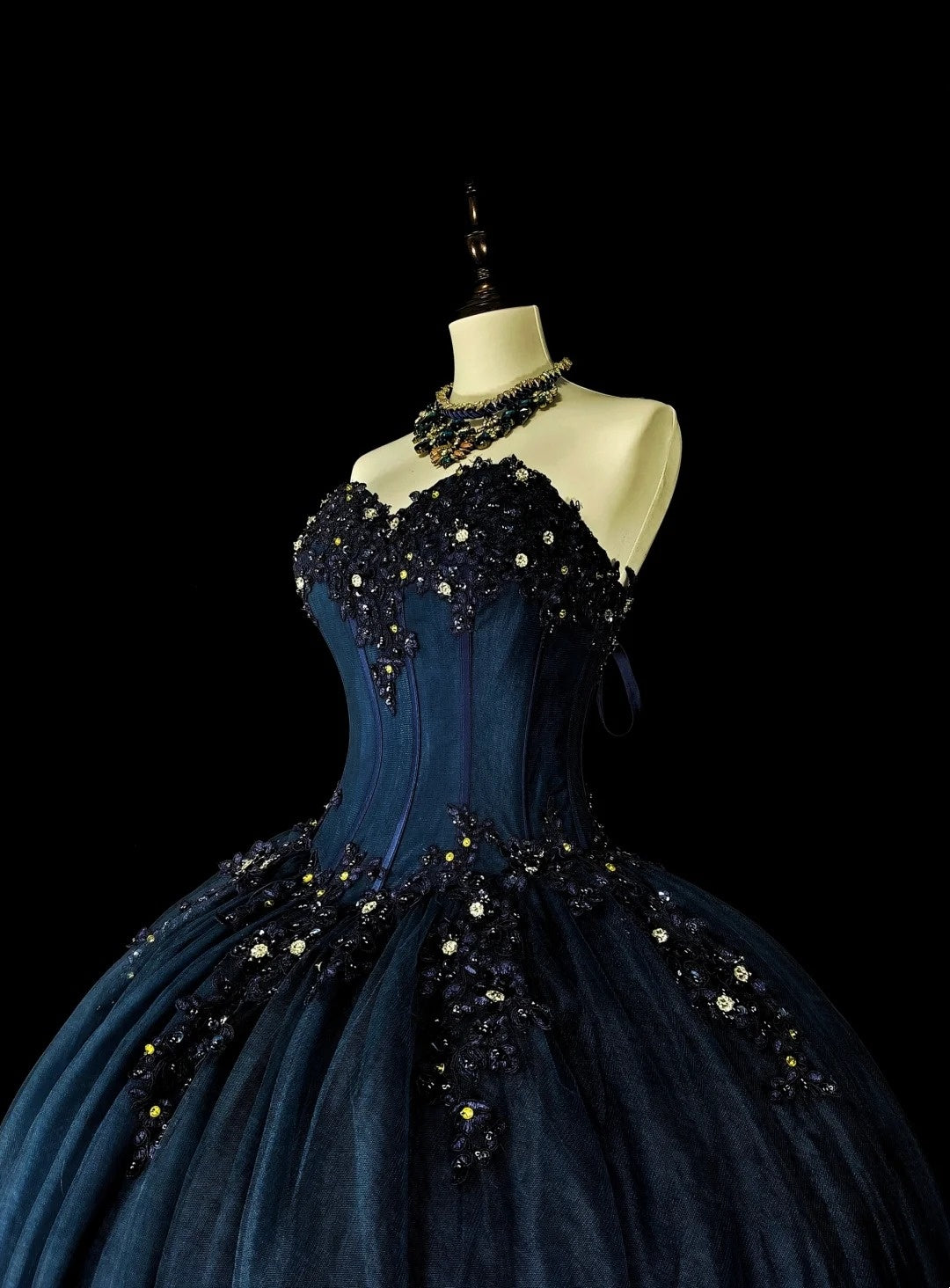 Charming Prom Dress Dark Blue Sweetheart Pleated Ball Gown Evening Dress Sweet 16 Outfits D3879
