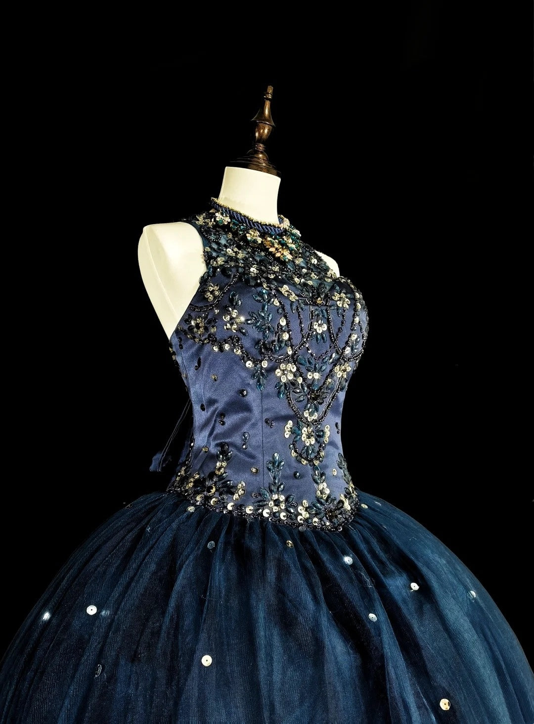 Gorgeous Prom Dress Dark Blue Backless Tulle Ball Gown Evening Dress Birthday Dress D3882