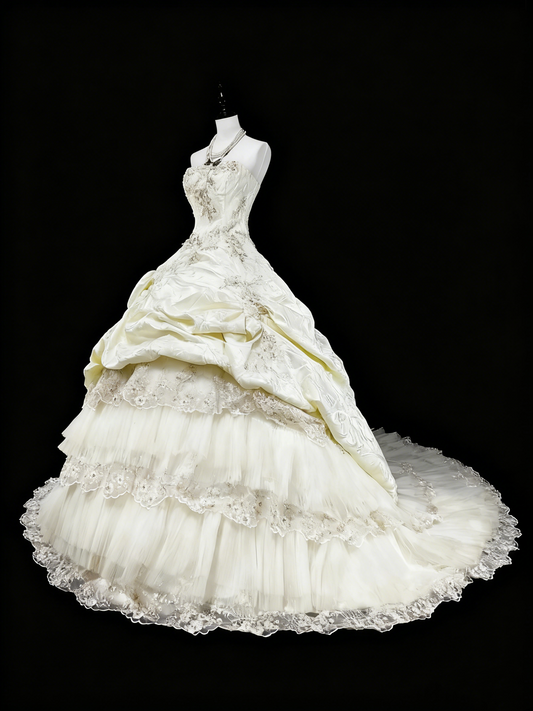 Vintage Wedding Dress Strapless Tulle Pleated Wedding Dress D3884