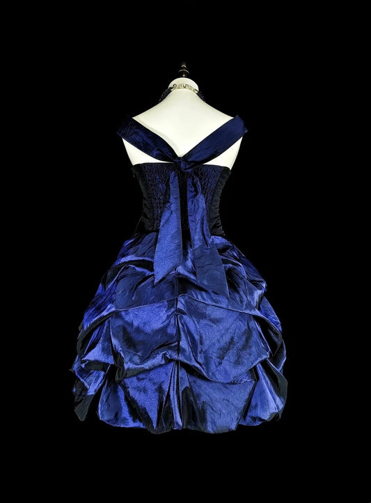 New Arrival Homecoming Dress Dark Blue Crew Neck Pleated Short Prom Dress Back to School Outfits Cocktail Dress D3896