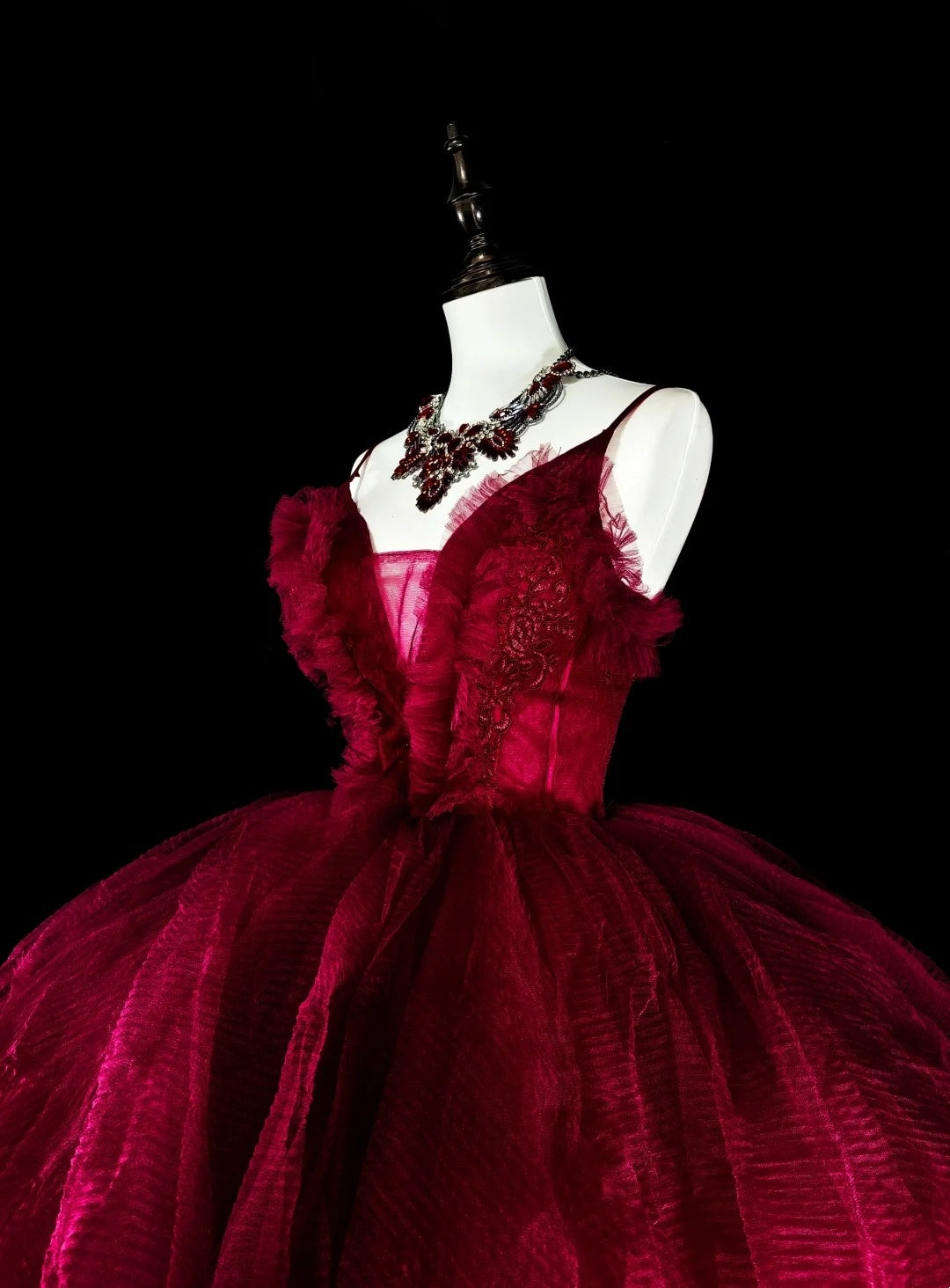 Charming Prom Dress Wine Red Spaghetti Straps Pleated Tulle Ball Gown Evening Dress Birthday Dress D3899