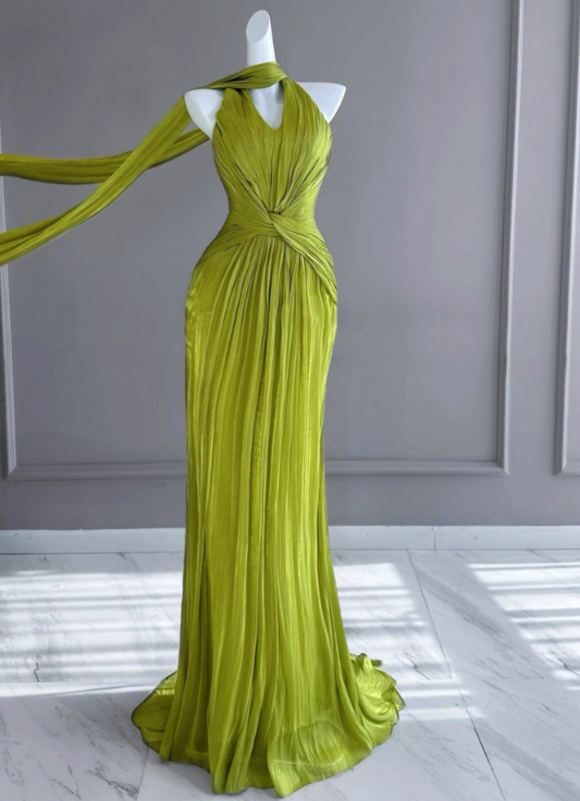 Elegant Prom Dress Halter Pleated Long Evening Dress Gala Dress Cocktail Dress D3917