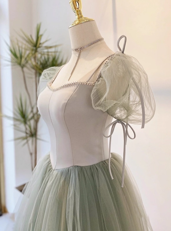 Elegant Prom Dress Square Neck Tulle Pleated Evening Dress Gala Dress Birthday Party Dress D3918