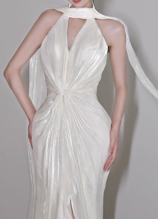 Minimalist Wedding Dress Halter Pleated Mermaid Wedding Dress D3921