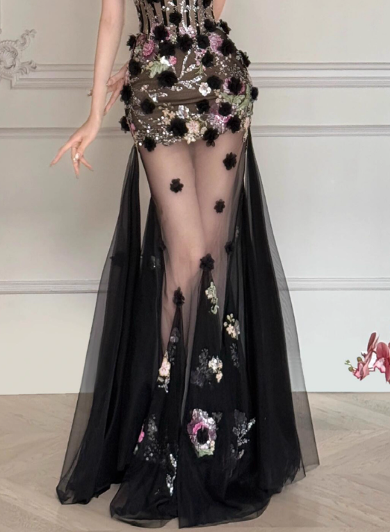 Stunning Prom Dress Strapless Floral Tulle Evening Dress Birthday Party Outfits D3922