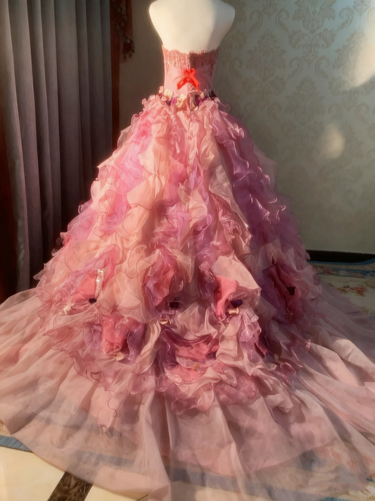 Beauty Prom Dress Strapless Ruffle Pleated Ball Gown Evening Dress Quinceanera Dress D3924