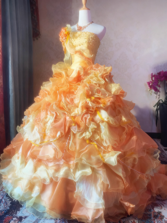 Stunning Prom Dress Strapless Ruffle Tiered Ball Gown Evening Dress Quinceanera Dress D3933