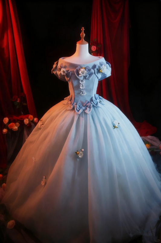 Newest Prom Dress Off Shoulder Pleated Tulle Flower Ball Gown Evening Dress Quinceanera Dress D3939