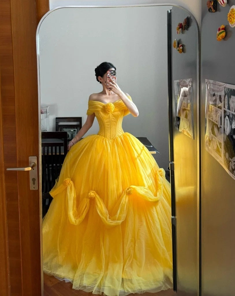 Stunning Prom Dress Off Shoulder Tulle Pleated Ball Gown Evening Dress Quinceanera Dress D3943