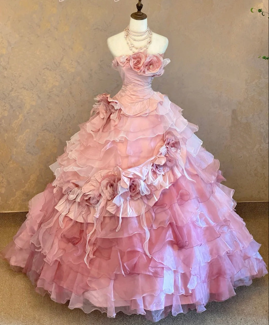 Newest Prom Dress Strapless Tiered Pleated Ball Gown Evening Dress Quinceanera Dress D3951