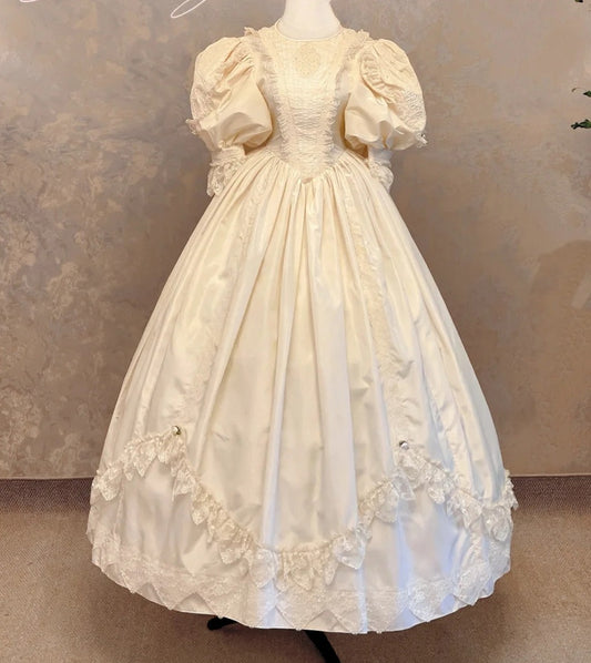 Vintage Wedding Dress Crew Neck Pleated Wedding Dress D3955