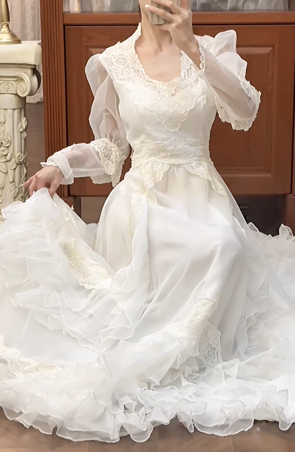 New Arrival Wedding Dress U-neck Pleated Tiered Wedding Dress D3980