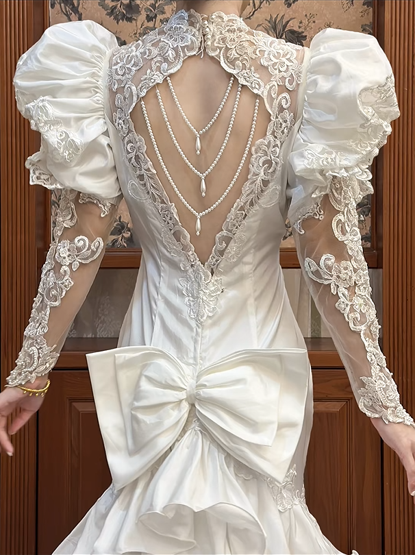 Retro Wedding Dress Sweetheart Pleated Tiered Mermaid Wedding Dress D3981