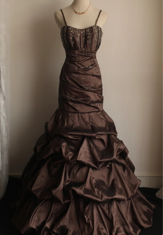 Elegant Prom Dress Spaghetti Straps Pleated Mermaid Evening Dress Gala Gown D3982