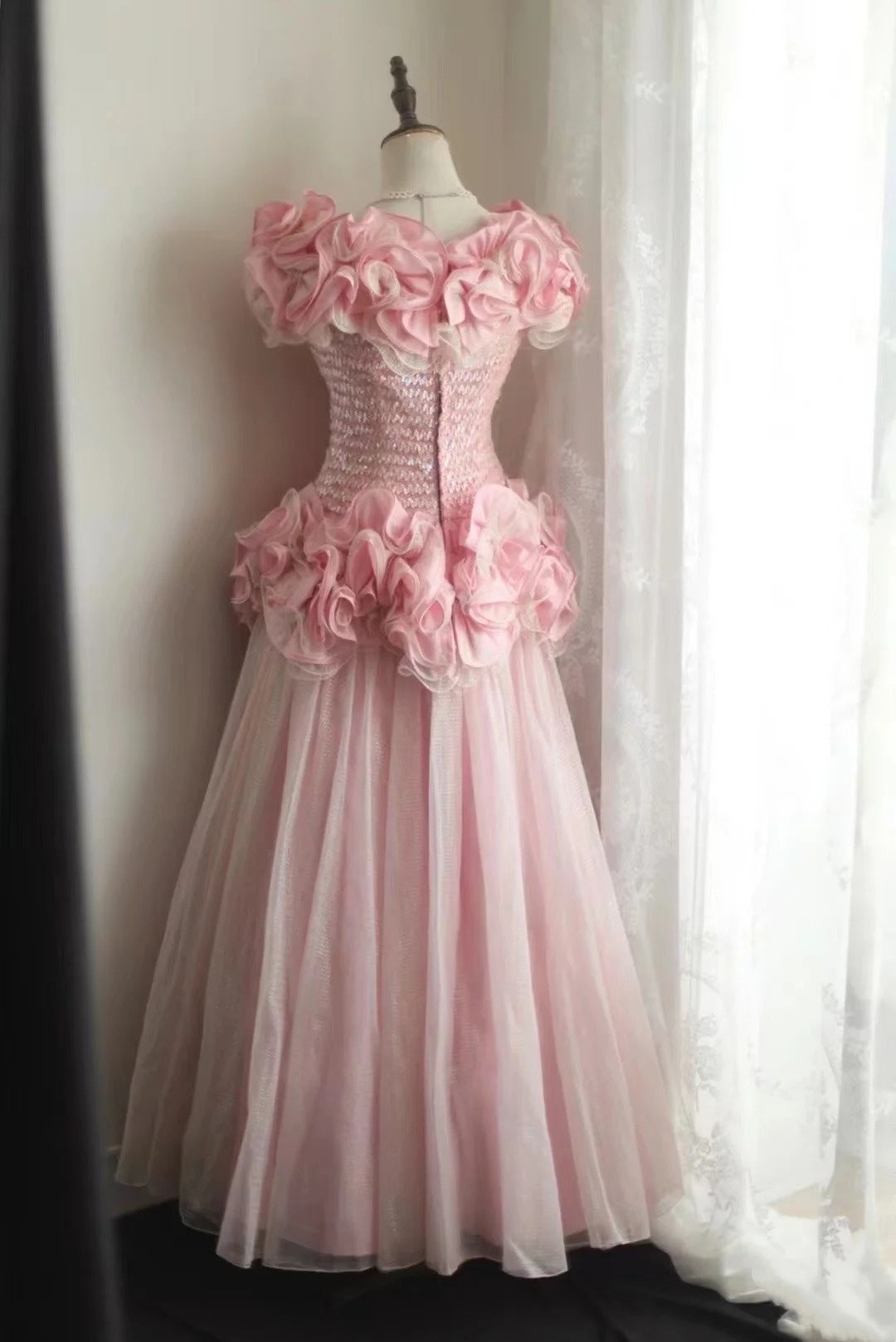 Beauty Prom Dress Crew Neck Pleated Tulle Evening Dress Gala Gown Party Dress D3987