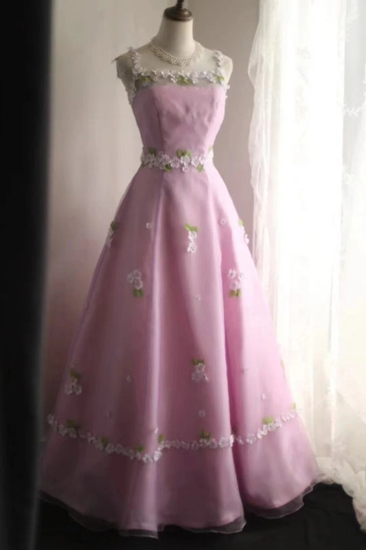 New Arrival Prom Dress Pink Spaghetti Straps Floral Evening Dress Birthday Party Dress Gala Dress D3989
