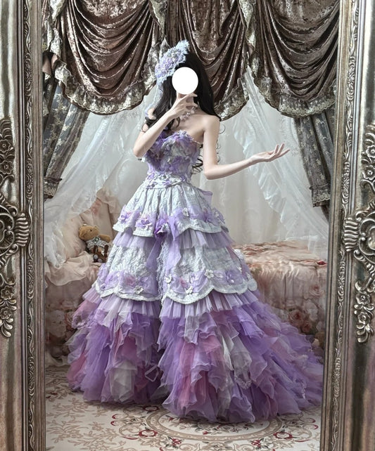 New Arrival Prom Dress Strapless Tulle Tiered Evening Dress Birthday Party Outfits Ball Gown D4018