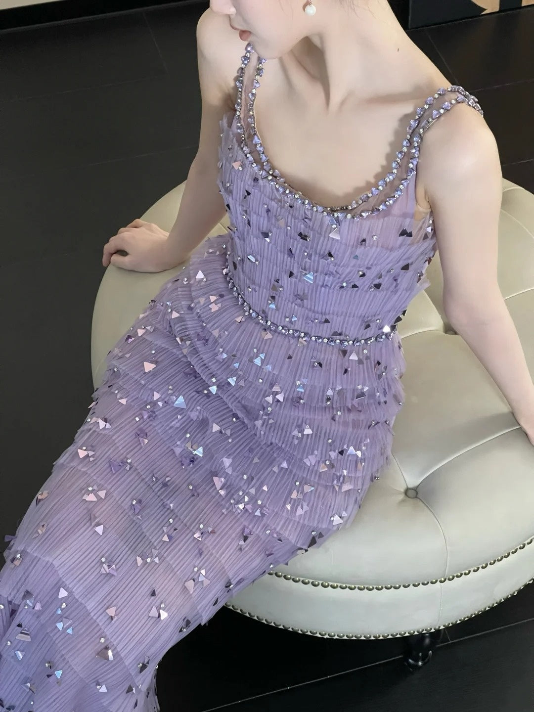 Shiny Prom Dress Spaghetti Straps Pleated Evening Dress Birthday Party Dress Gala Dress D4022