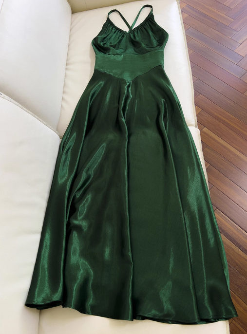 Elegant Prom Dress Dark Green Spaghetti Straps Backless Pleated Evening Dress Cocktail Dress Birthday Party Dress D4038