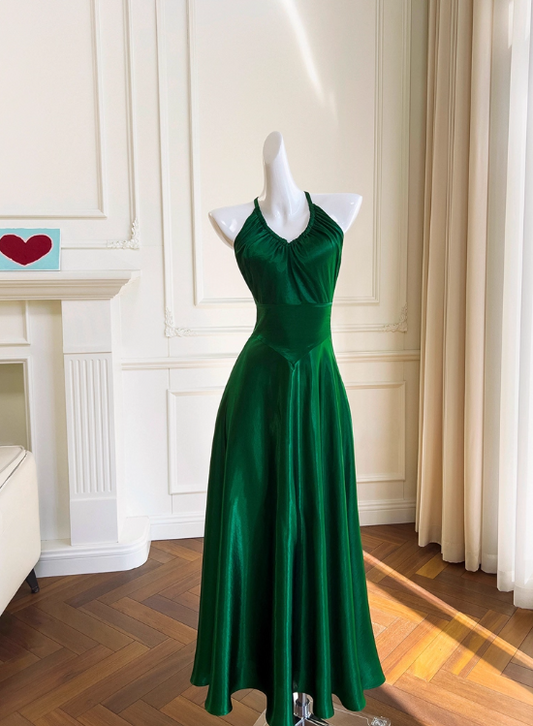 Elegant Prom Dress Dark Green Spaghetti Straps Backless Pleated Evening Dress Cocktail Dress Birthday Party Dress D4038