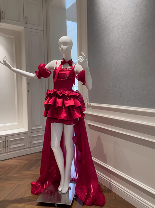 New Arrival Homecoming Dress Red Spaghetti Straps Tiered Pleated Prom Dress Cocktail Dress Birthday Party Dress D4039