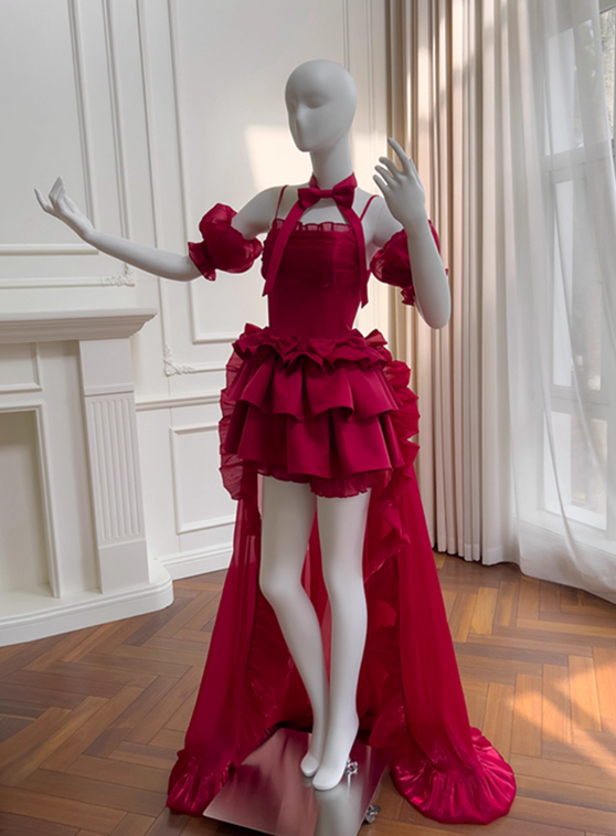 New Arrival Homecoming Dress Red Spaghetti Straps Tiered Pleated Prom Dress Cocktail Dress Birthday Party Dress D4039