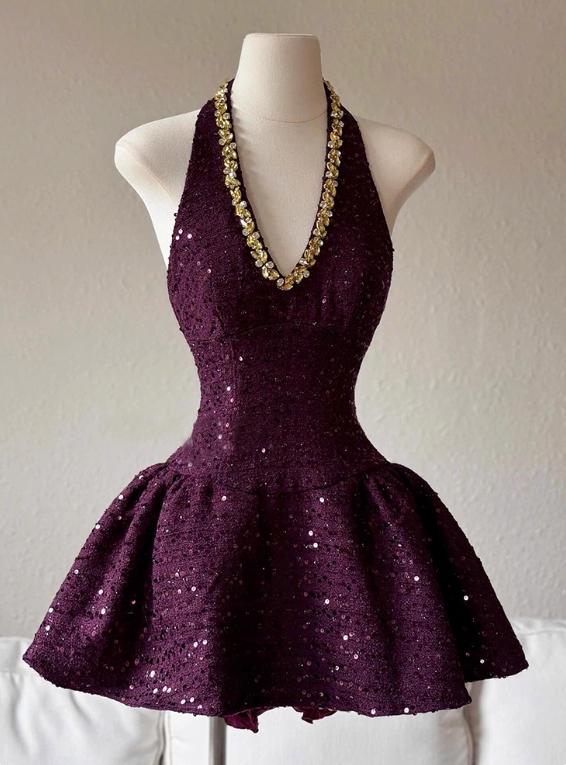 Shiny Homecoming Dress V-neck Short Prom Dress Cocktail Dress Birthday Party Outfits D4051