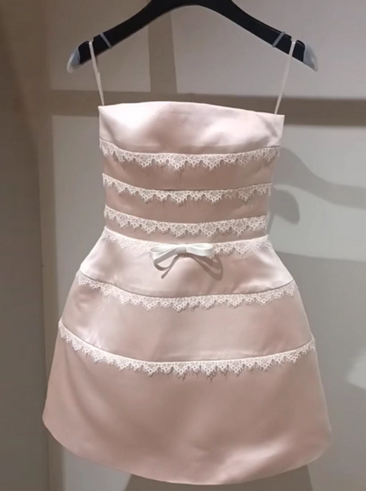 Robe de soirée courte plissée à bretelles spaghetti, tenue de soirée d'anniversaire, robe de cocktail D3339