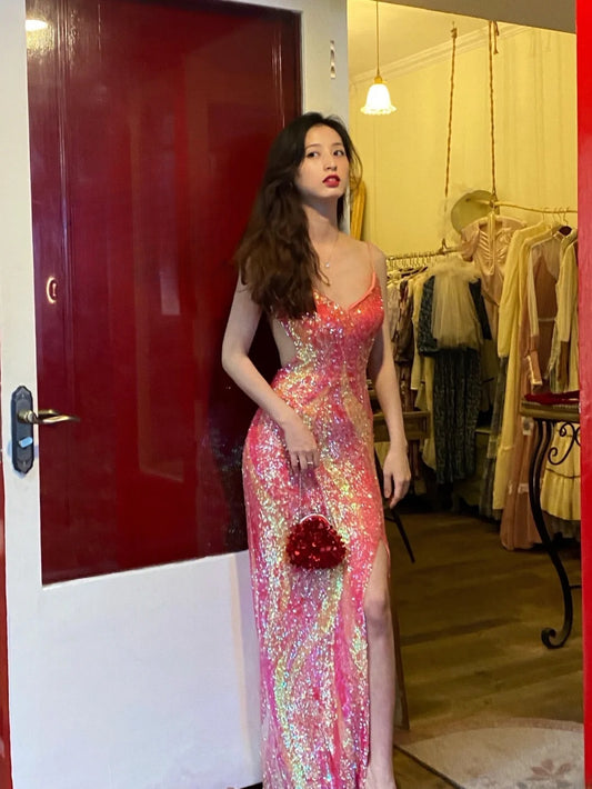 Robe de bal brillante à paillettes et col en cœur, robe de soirée sirène, robe de gala, robe de fête d'anniversaire, D3415