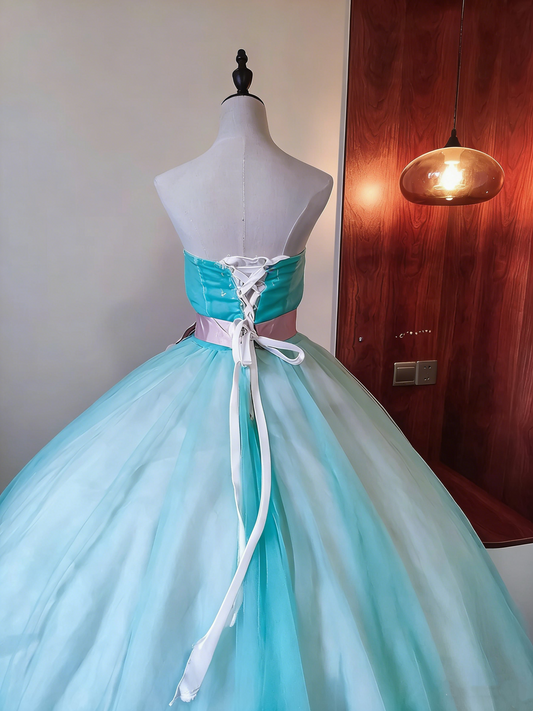 Beauty Prom Dress Strapless Flower Pleated Tulle Ball Gown Birthday Party Outfits Evening Dress Sweet 16 Dress D4092