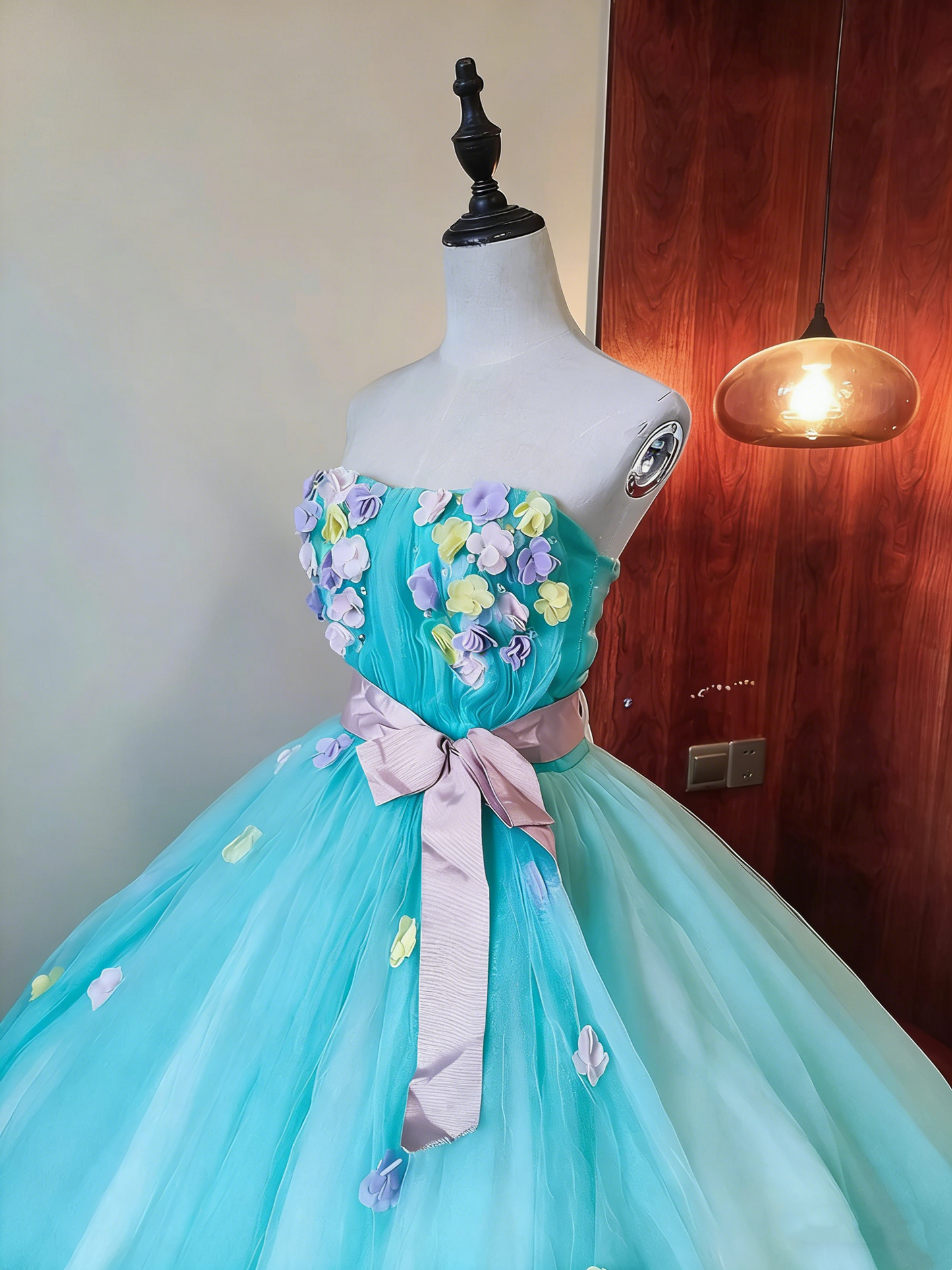 Beauty Prom Dress Strapless Flower Pleated Tulle Ball Gown Birthday Party Outfits Evening Dress Sweet 16 Dress D4092