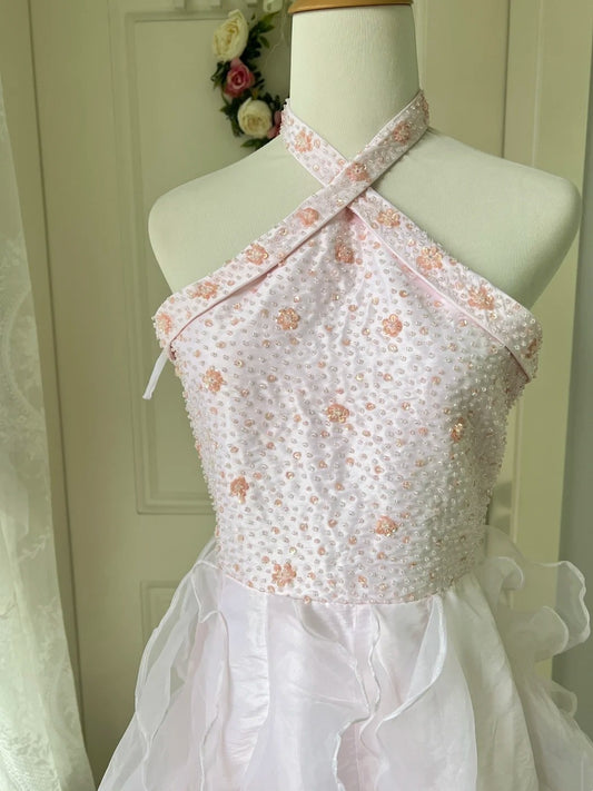 Beauty Prom Dress Halter Beading Ruffle Evening Dress Gala Dress Birthday Party Outfits D4117