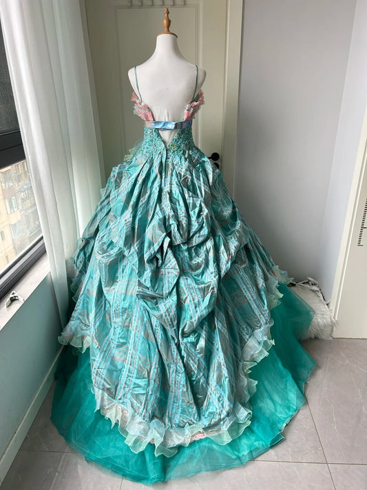 New Arrival Prom Dress Spaghetti Straps Pleated Ball Gown Evening Dress Quinceanera Dress D4122