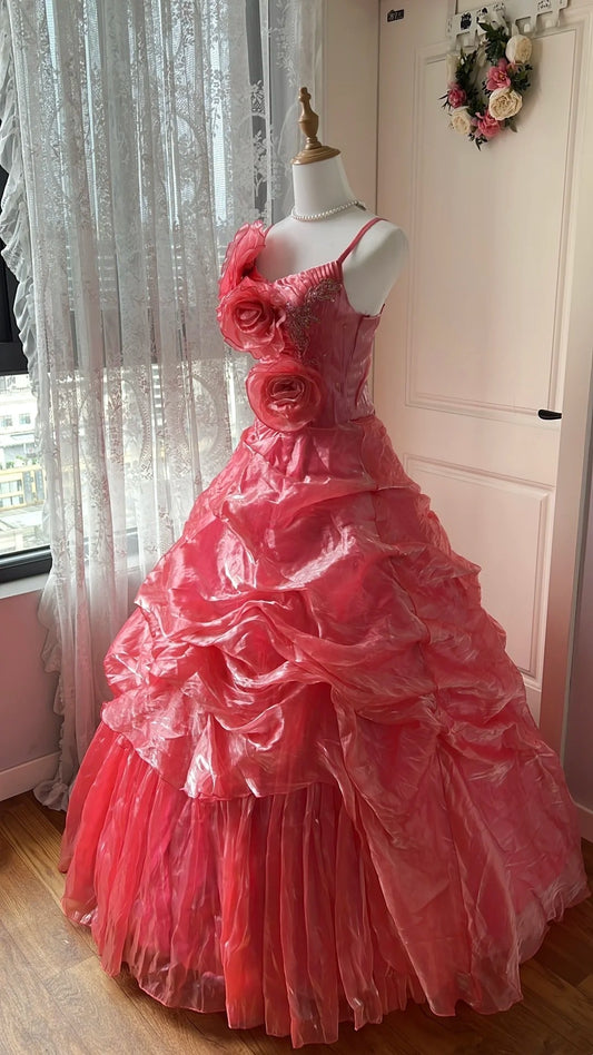 Beauty Prom Dress Spaghetti Straps Pleated Ball Gown Evening Dress Sweet 16 Dress D4133