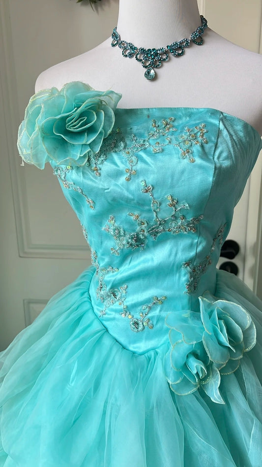 Pretty Prom Dress Strapless Pleated Tiered Ball Gown Evening Dress Sweet 16 Dress D4135