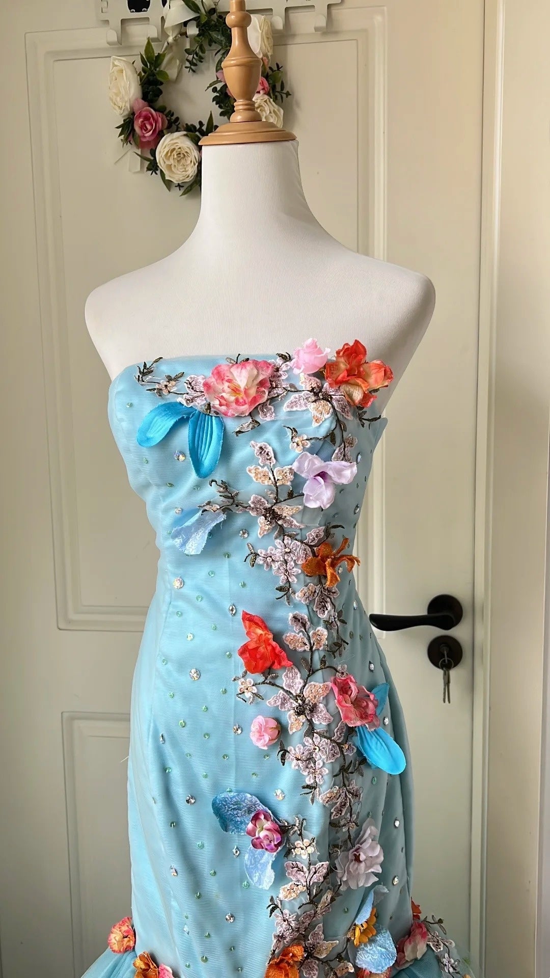 Stunning Prom Dress Strapless Pleated Floral Mermaid Gala Gown Evening Dress Birthday Party Dress D4137