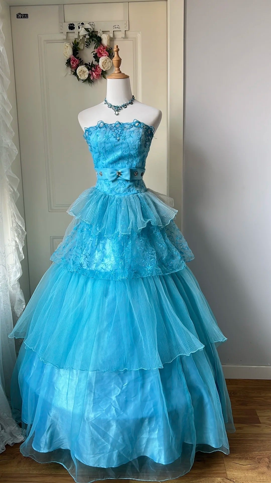 Beauty Prom Dress Strapless Pleated Tulle Evening Dress Quinceanera Dress D4149