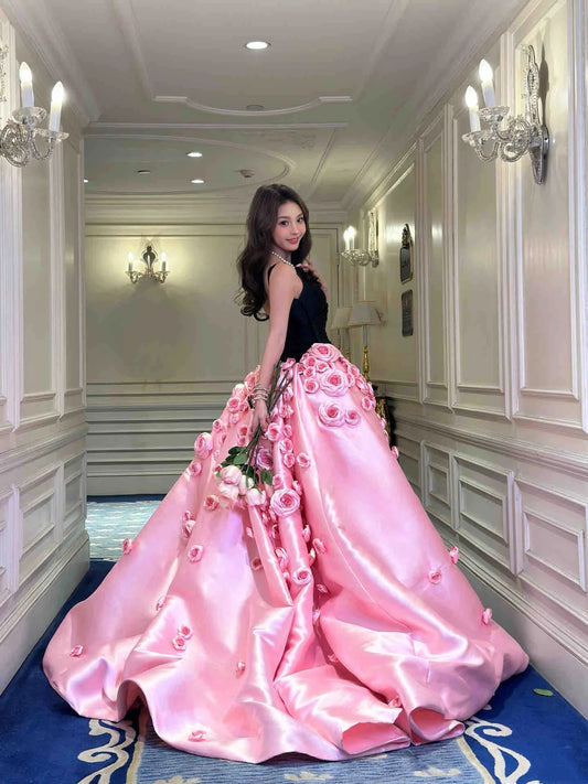 New Design Prom Dress V-neck Pleated Ball Gown Evening Dress Quinceanera Dress D4157