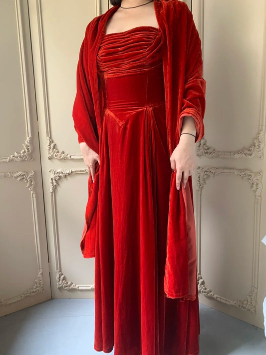 Elegant Prom Dress Velvet Square Neck Pleated Gala Gown Formal Dress Evening Dress D4169