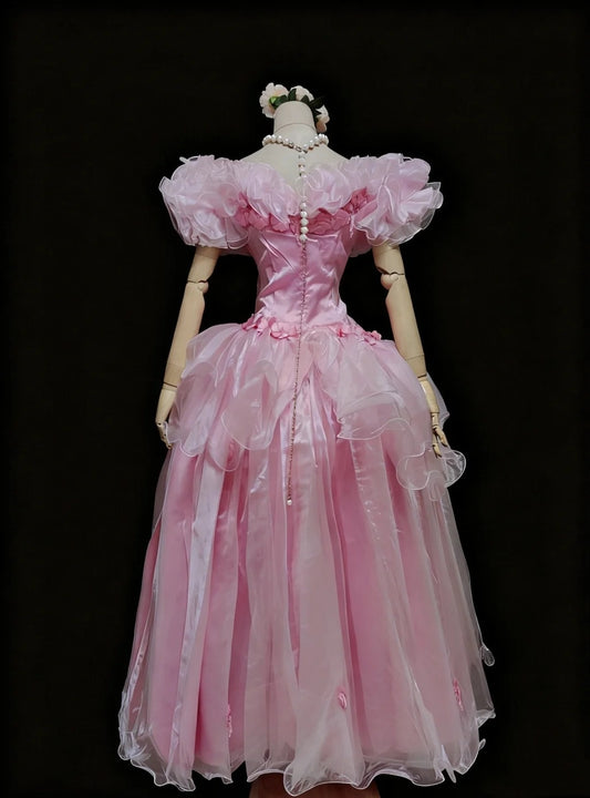 Retro Prom Dress Crew Neck Ruffle Pleated Ball Gown Quinceanera Dress Evening Dress D4194