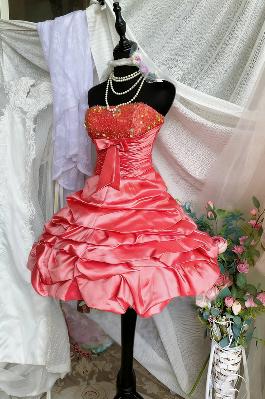 Sweet Homecoming Dress Strapless Pleated Short Prom Dress Birthday Party Dress Cocktail Dress D4204