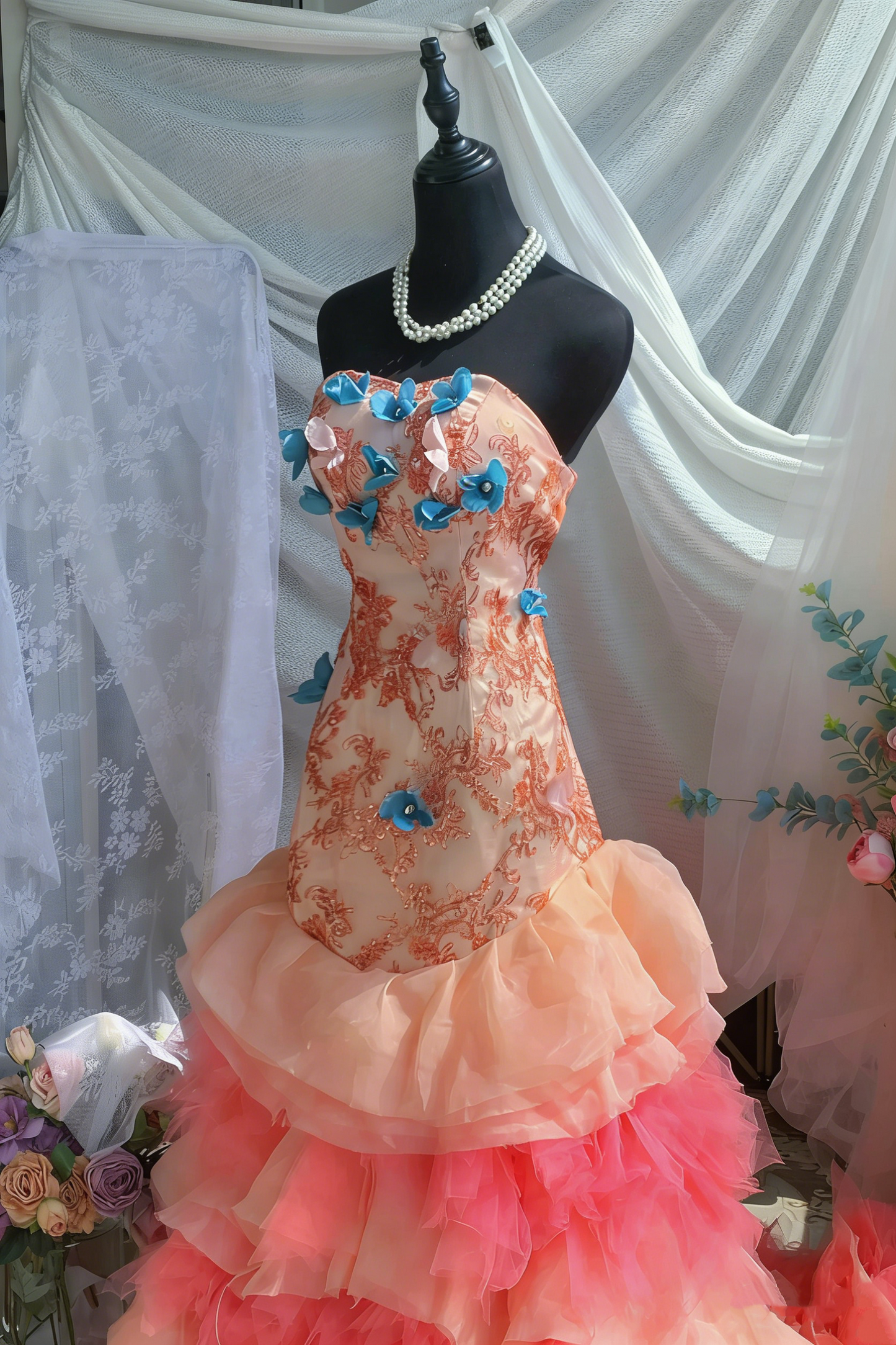 Glänzendes Ballkleid mit herzförmigem Pailletten-Meerjungfrauen-Abendkleid, Galakleid, Geburtstagspartykleid, D3415