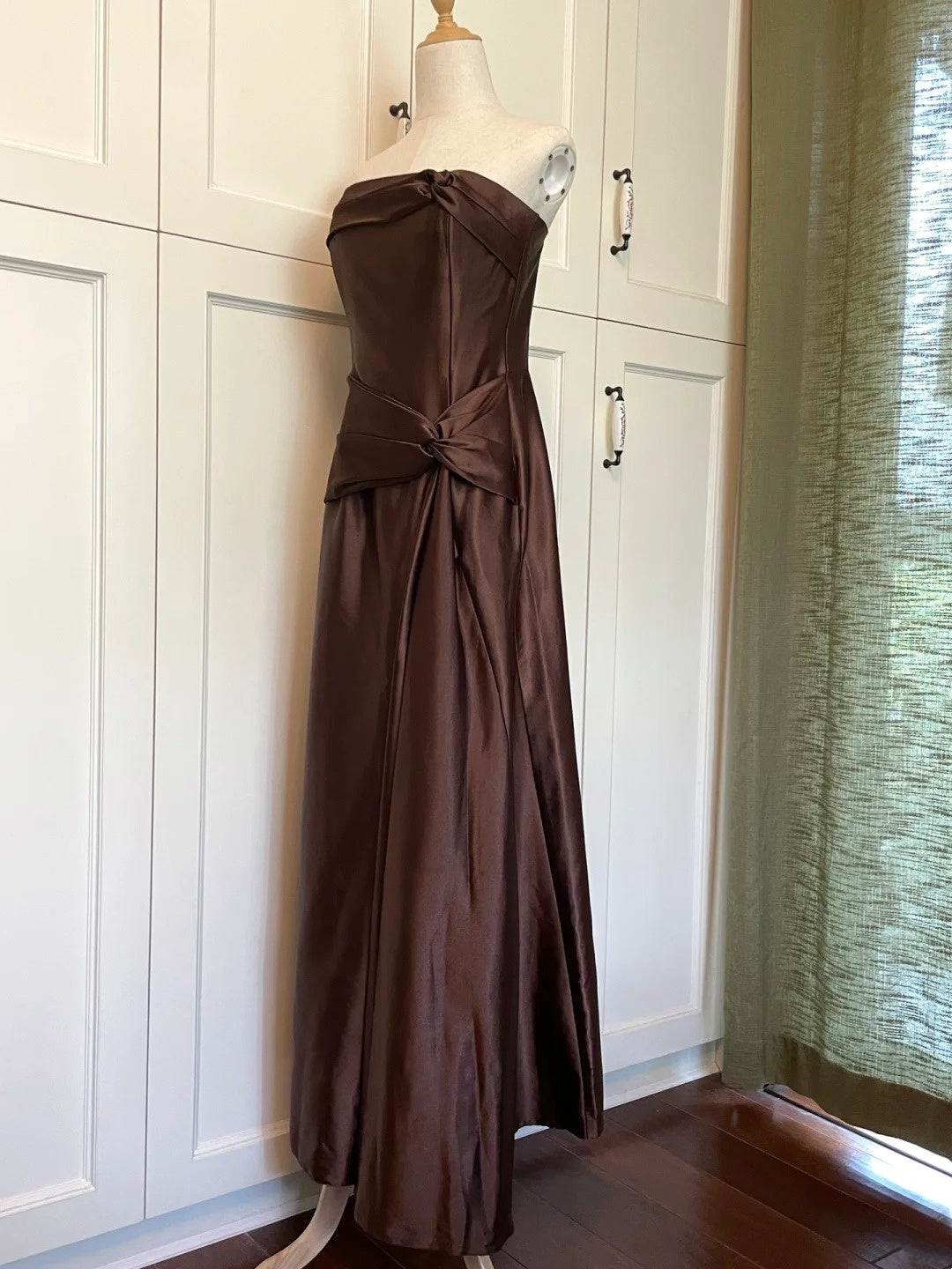 Minimalist Prom Dress Brown Strapless Pleated Gala Dress Evening Dress Formal Dress D4219