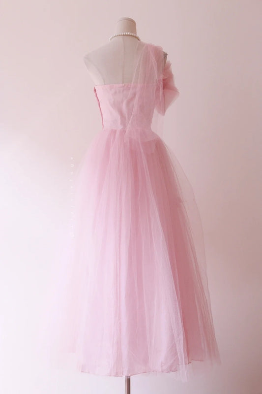 Hot Sale Prom Dress Light Pink Asymmetrical Neck Tulle Evening Dress Gala Dress Party Dress D4247