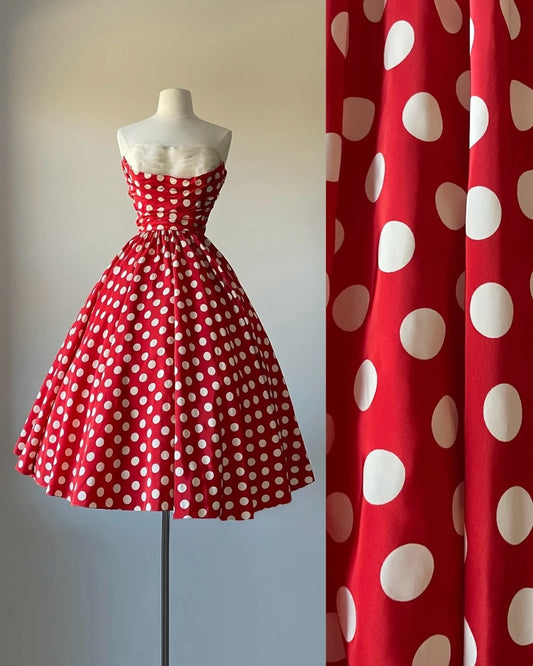 Beauty Prom Dress Strapless Polka Dots Pleated Evening Dress Gala Dress Formal Dress D4262