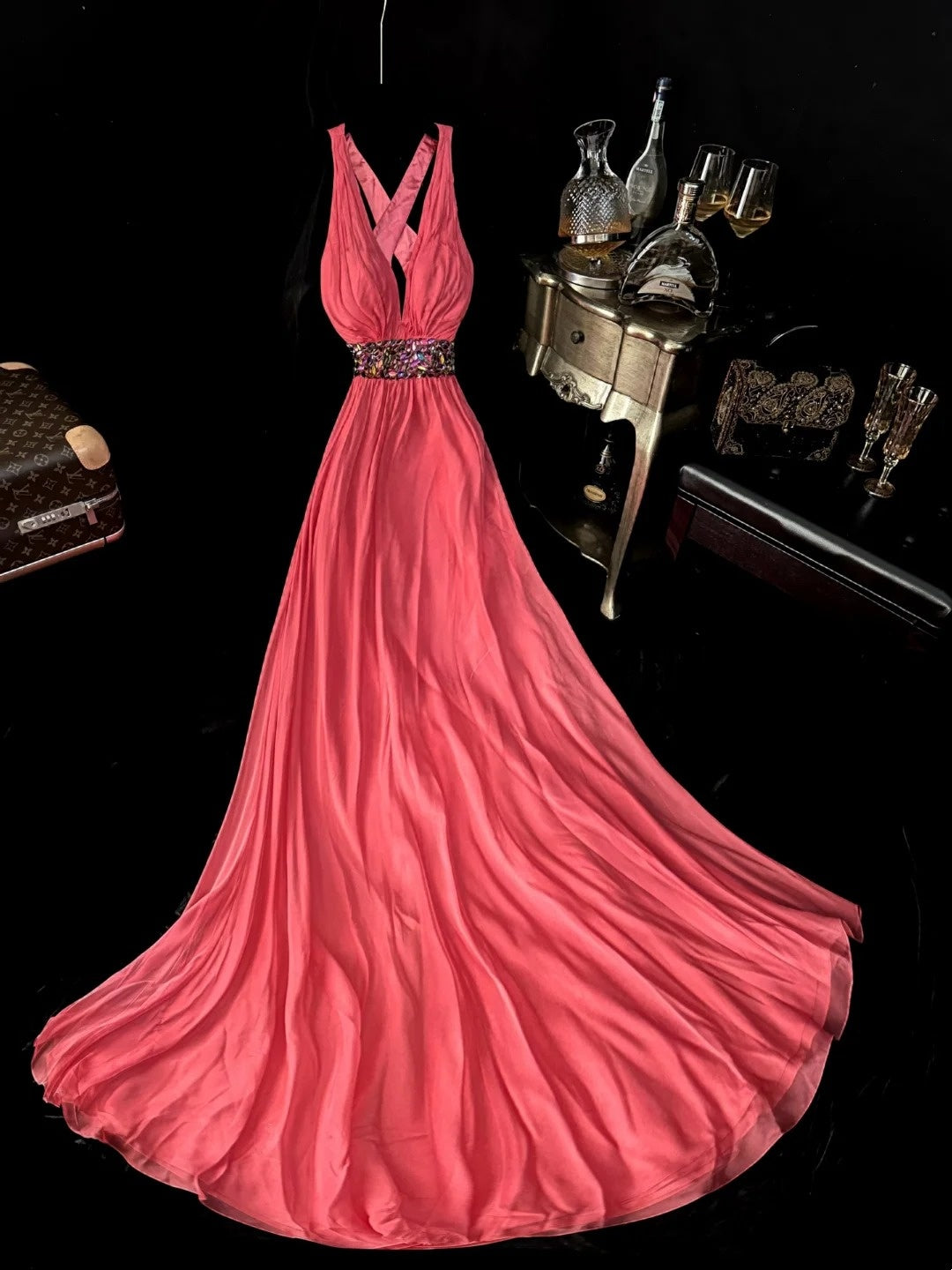 Chic Prom Dress V-neck Pleated Formal Dress Gala Dress Evening Dress D4305