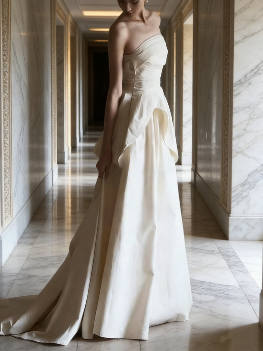 Minimalist Wedding Dress Strapless Pleated Wedding Dress D4321