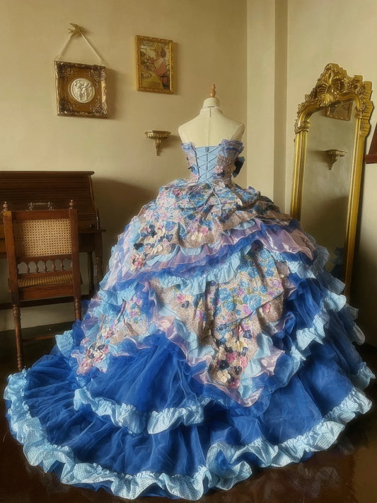 Newest Prom Dress Strapless Pleated Tiered Evening Dress Quinceanera Dress Ball Gown D4358