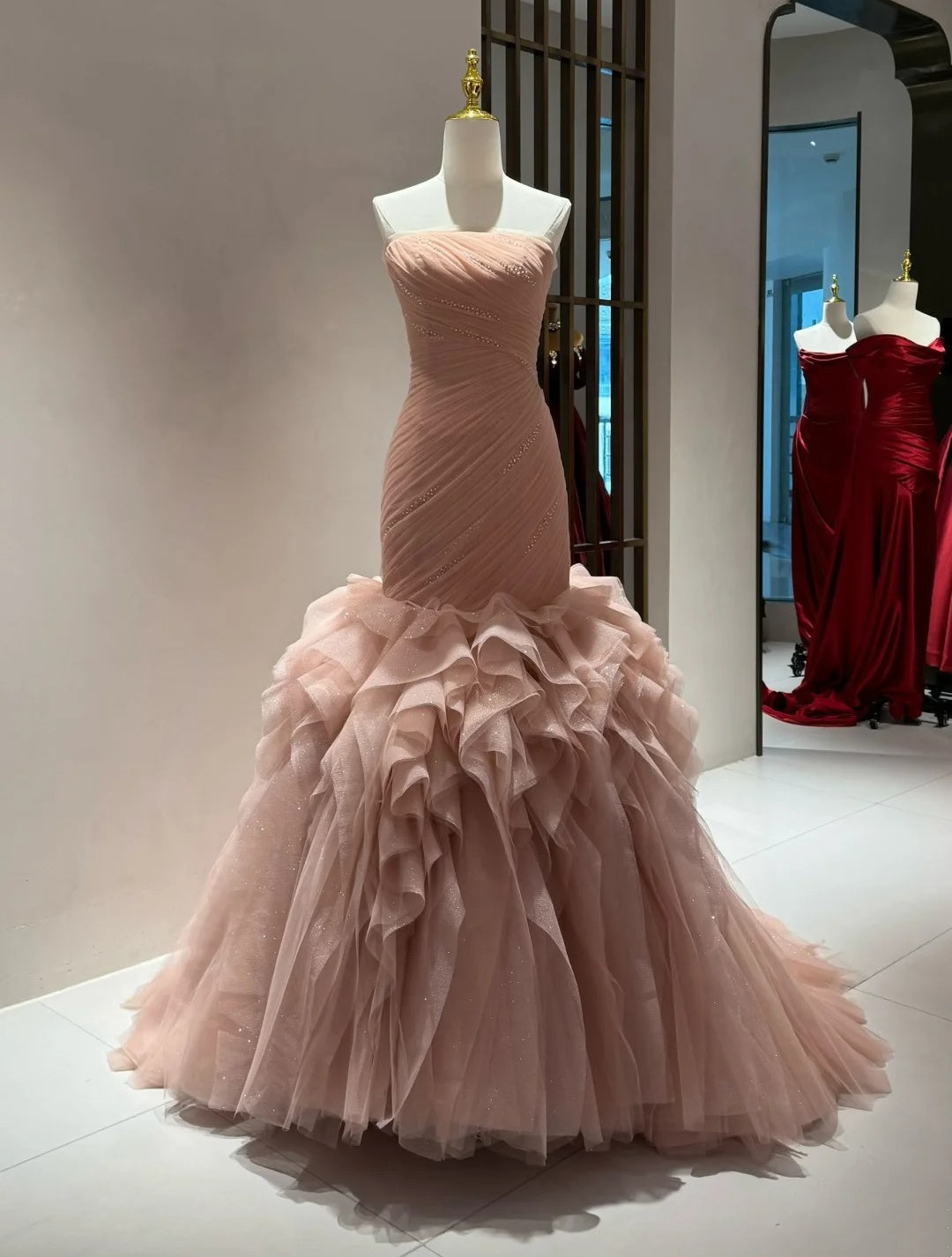 Glänzendes Ballkleid mit herzförmigem Pailletten-Meerjungfrauen-Abendkleid, Galakleid, Geburtstagspartykleid, D3415