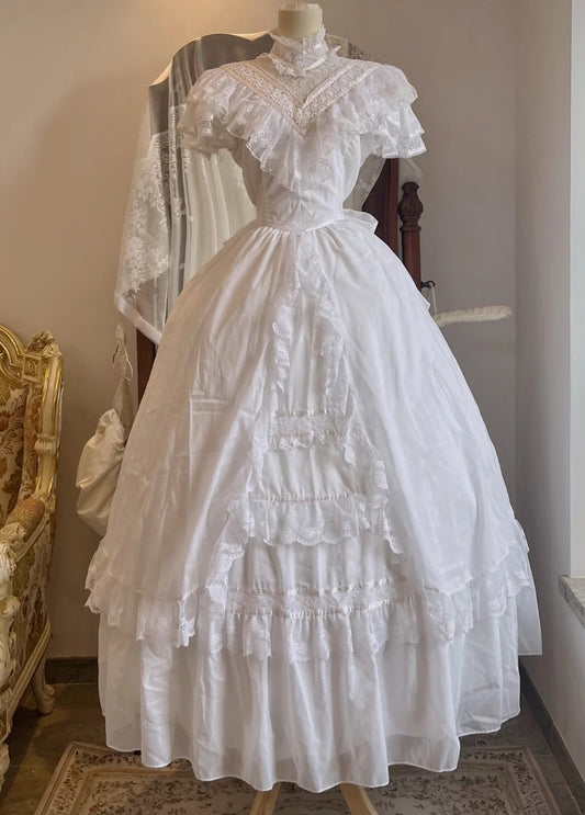 Elegant Wedding Dress High Collar Pleated Wedding Dress D4441